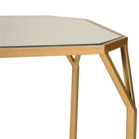 Glitzhome® Gold Metal Square Accent Table with Glass Top Set